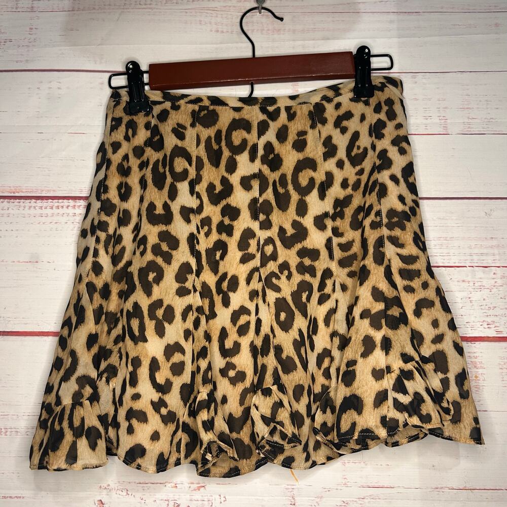 Vici Leopard Ruffle Hem Mini Skirt Small